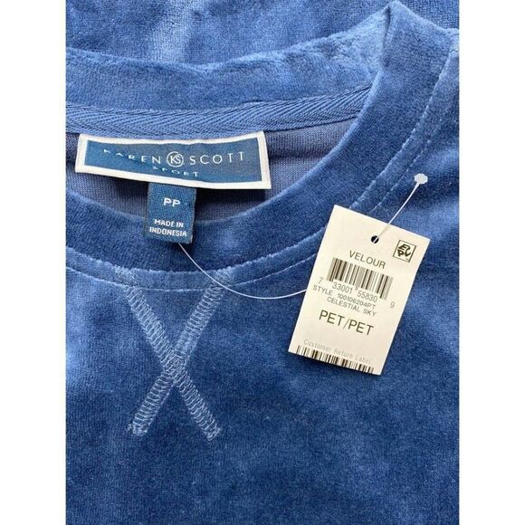 Karen Scott Petite Sweatshirt Top Women's XS‎ Blue Velour Soft Relaxed Crewneck - Picture 7 of 9